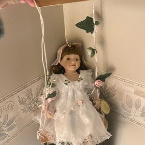 Porcelain Doll Mary on a Swing From Emerald Dolls Collection Handmade Unique
